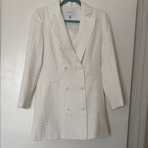 Lucy Paris Cream Double-Breasted Studded Blazer Jacket
